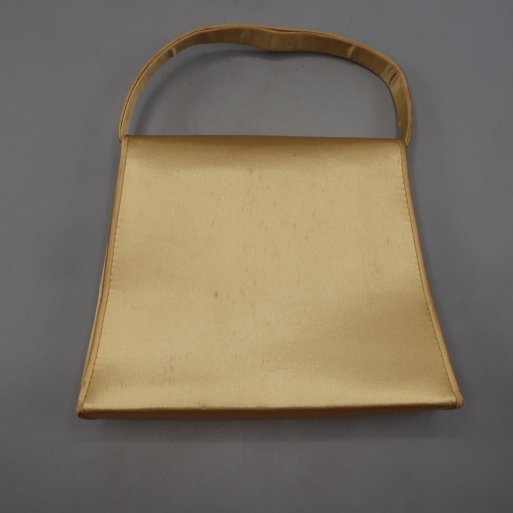 Vintage 80s LORD & TAYLOR Gold Satin Purse Handbag w Mirror & Crossbody Strap - Picture 4 of 8